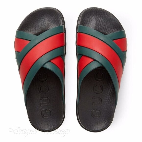 SOLD! NEW GUCCI Women's Web Criss Cross Rubber Slides Sandals EU 39 / US 9 - Picture 3 of 13